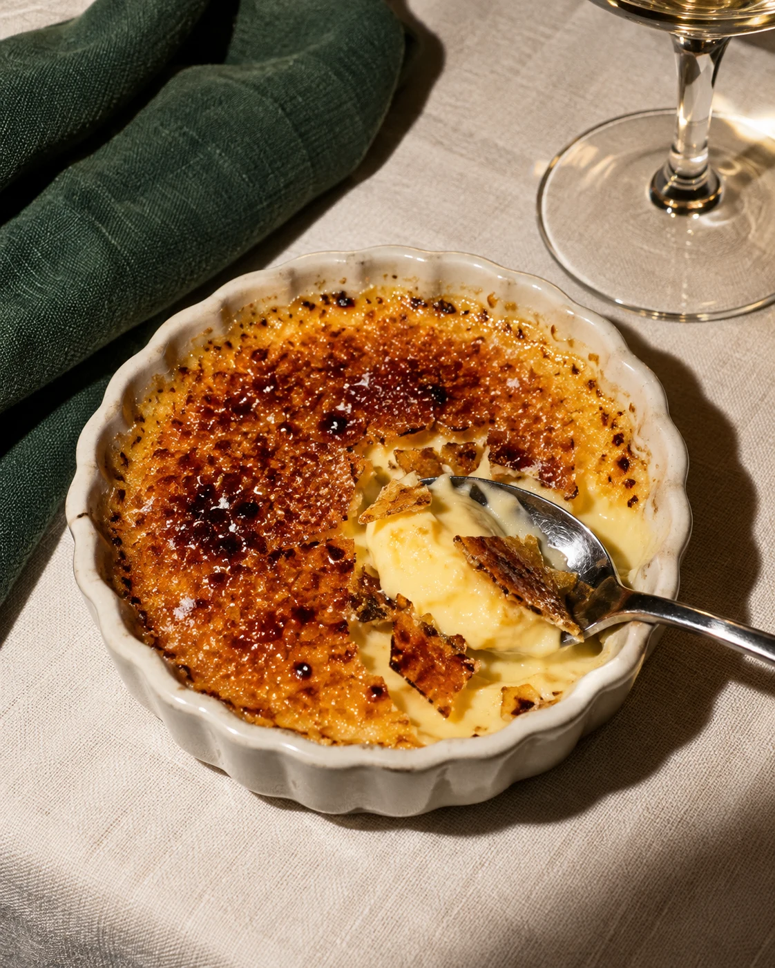 Une crème brûlée à la croûte caramélisée